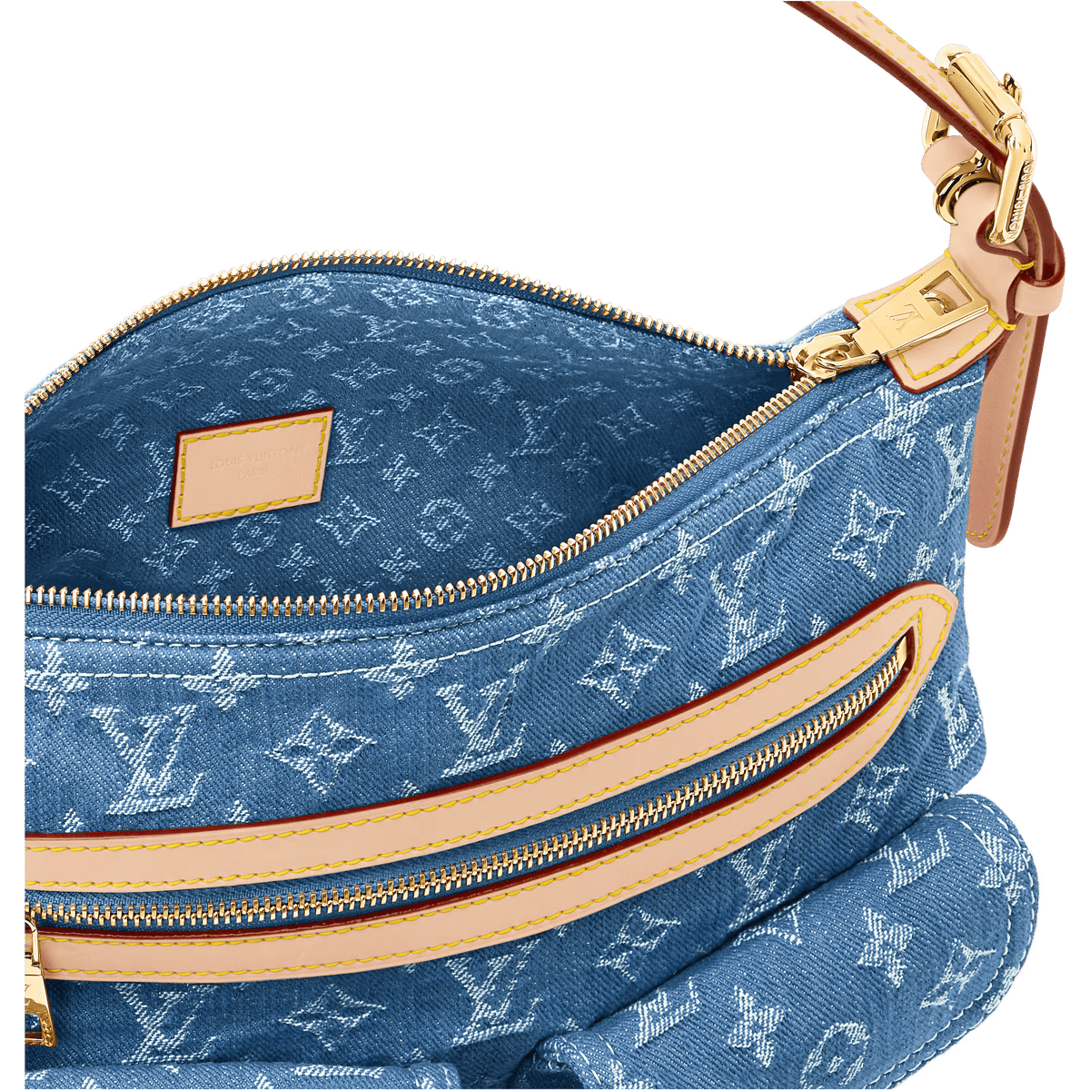 Luxury Handbaggy NM Blue Denim Cowhide-Leather Trim Gold-Toned Hardware