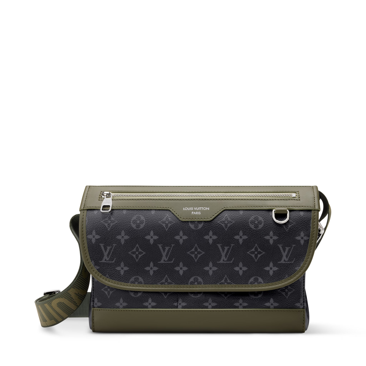 Courrier Messenger Monogram Eclipse Khaki Green Cowhide Palladium-Tone Brass