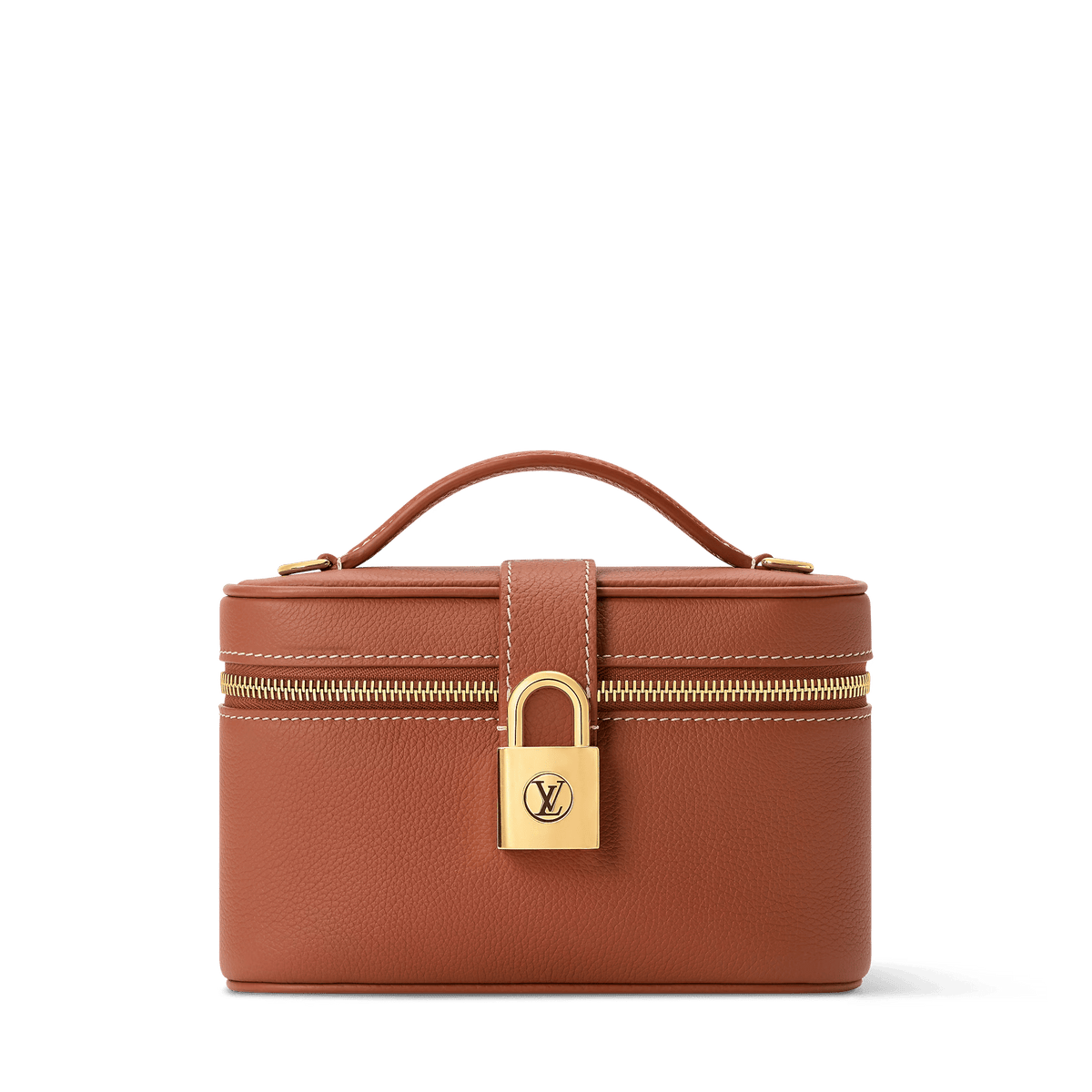 Vanity Case Pouch Cognac Low Key Calfskin Leather Aged Gold-Toned Hardware