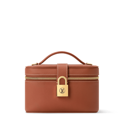 Vanity Case Pouch Cognac Low Key Calfskin Leather Aged Gold-Toned Hardware
