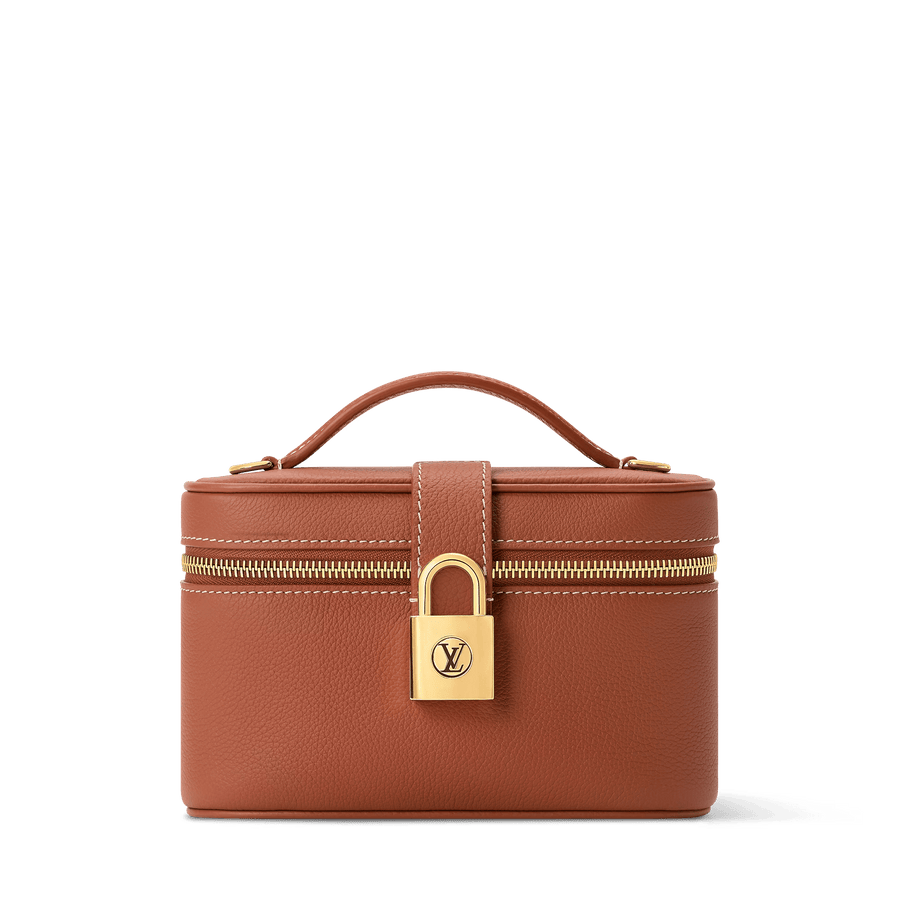 Vanity Case Pouch Cognac Low Key Calfskin Leather Aged Gold-Toned Hardware