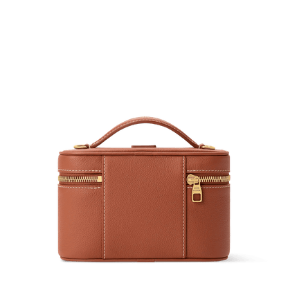 Vanity Case Pouch Cognac Low Key Calfskin Leather Aged Gold-Toned Hardware