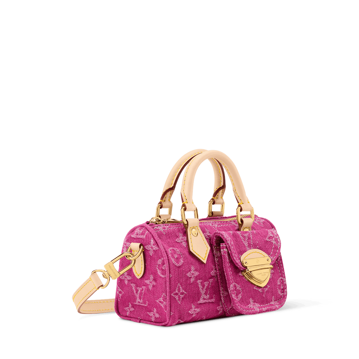 Nano Speedy Monogram Denim Fuchsia Calfskin Nano Bag