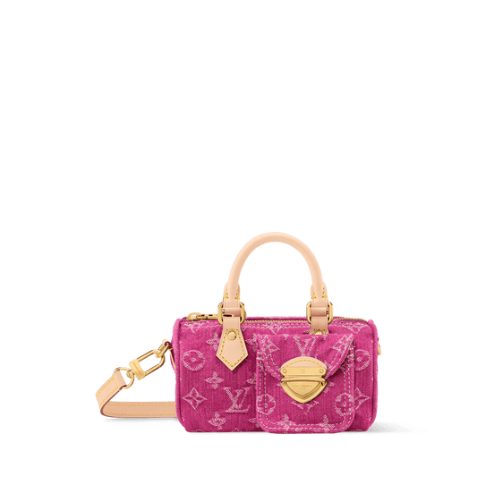 Nano Speedy Monogram Denim Fuchsia Calfskin Nano Bag