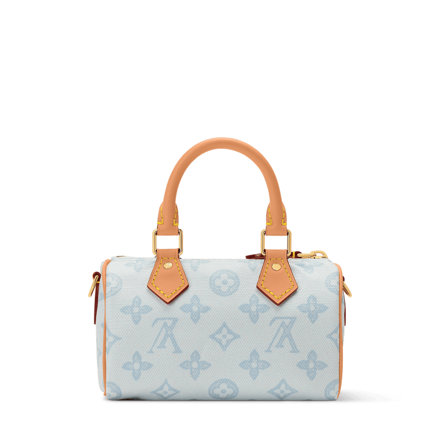 Nano Speedy Monogram Origine Canvas Bleu Courrier Gold-Toned Hardware