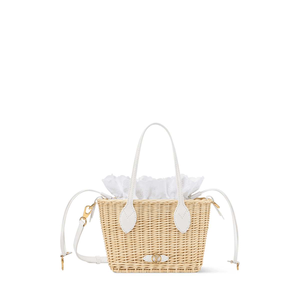 Neverfull BB Off White Wicker Karung Leather Tote Bag