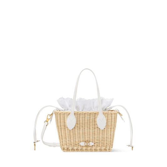 Neverfull BB Off White Wicker Karung Leather Tote Bag