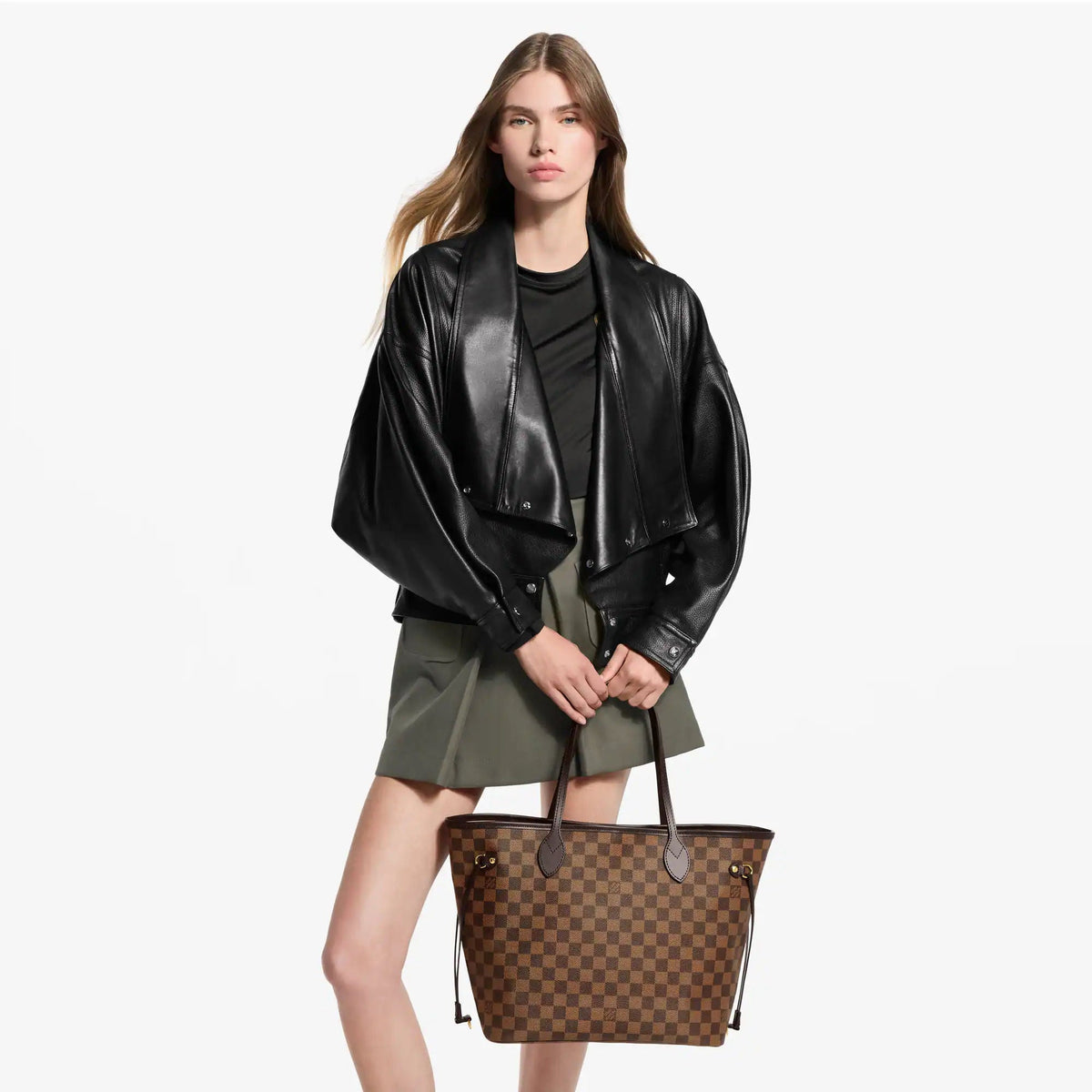 Neverfull MM Damier Ebene Rose Ballerine Tote Bag