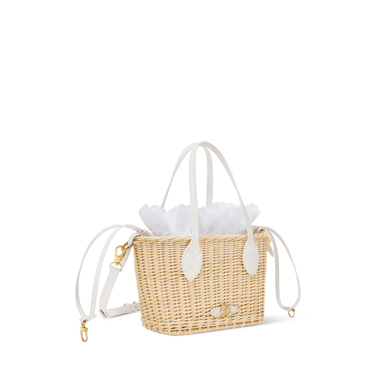 Neverfull BB Off White Wicker Karung Leather Tote Bag