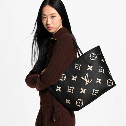 Neverfull MM Black Beige Monogram Empreinte Leather Tote Bag M58907