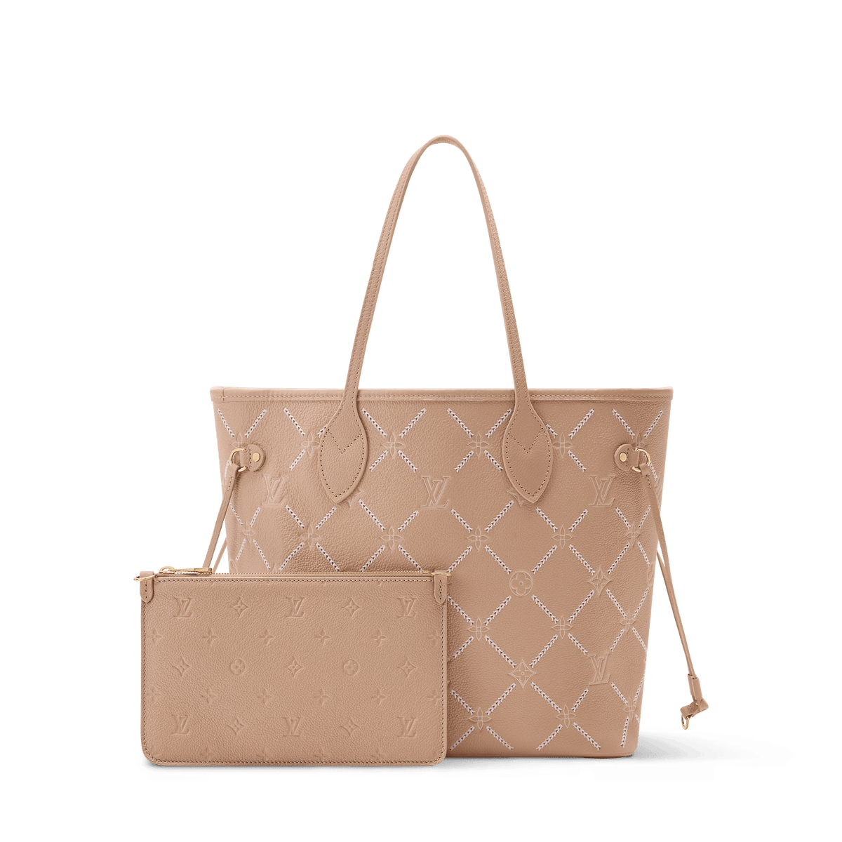 Neverfull MM Monogram Empreinte Couture Leather Designer Tote Bag Hazelnut Gold-Toned Hardware