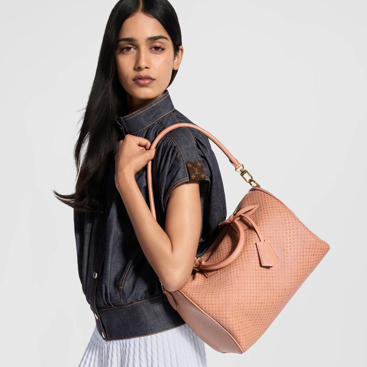 Speedy Soft 30 Minigram Hazelnut Calfskin Tote Bag
