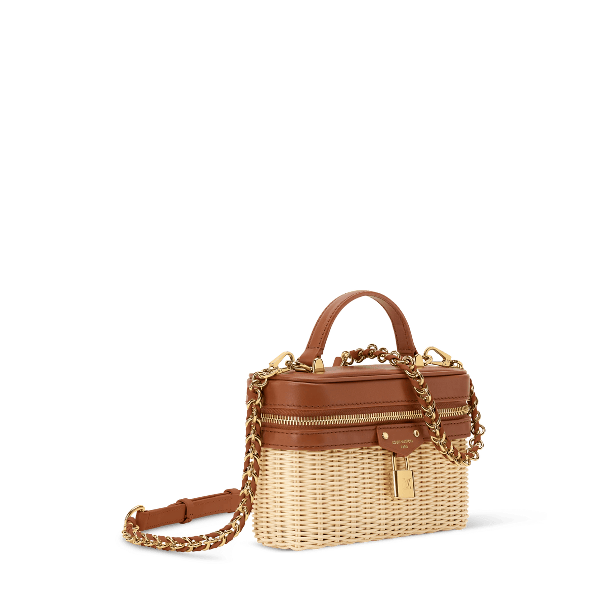 Vanity Chain Pouch Rattan Leather Brown Chain Wallet