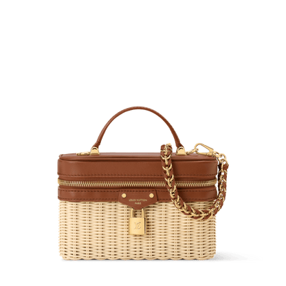 Vanity Chain Pouch Rattan Leather Brown Chain Wallet