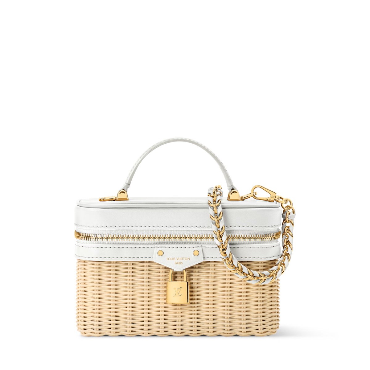 Vanity Chain Crossbody Pouch Rattan Leather Snow Gold-Toned Hardware