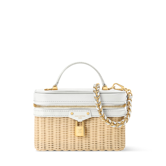 Vanity Chain Crossbody Pouch Rattan Leather Snow Gold-Toned Hardware