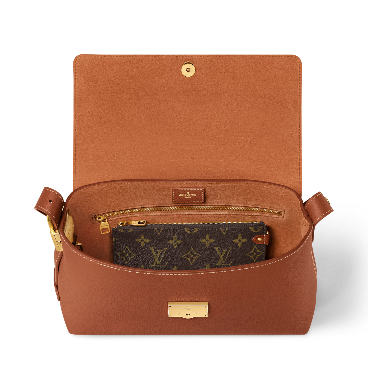 Low Key Messenger Cognac Calfskin Leather Flap Bag M13151
