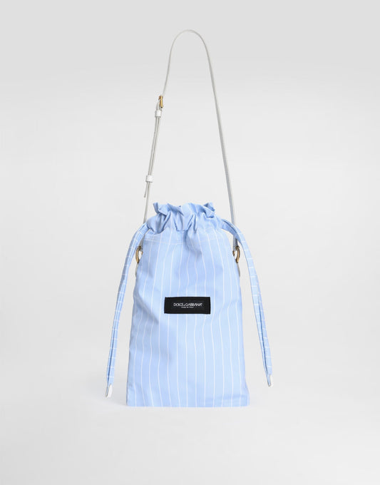 Essenza Luxury Handbag Striped Poplin Blue Vintage Brass Hardware