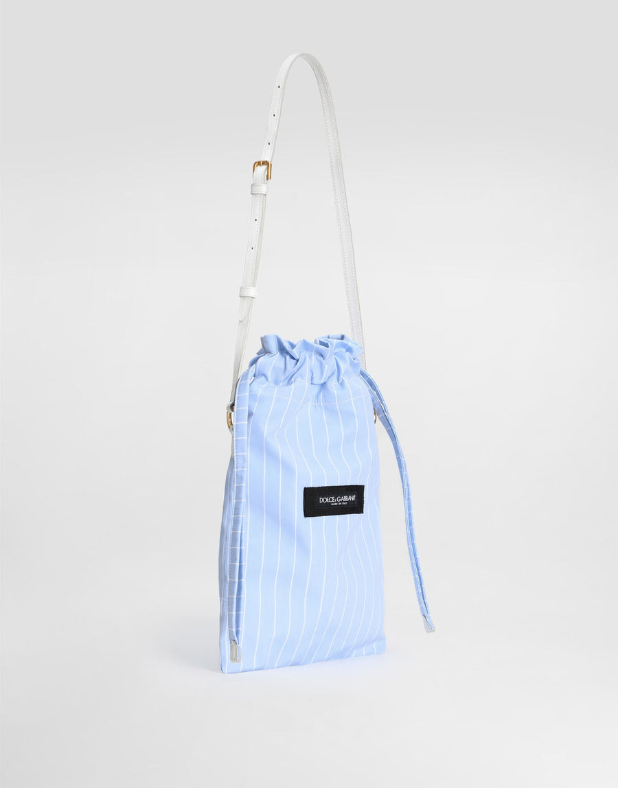Essenza Luxury Handbag Striped Poplin Blue Vintage Brass Hardware