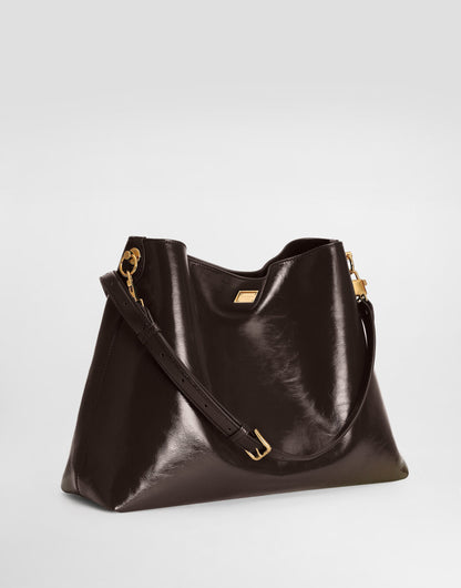 Large Vittoria Shoulder Luxury Handbag Calfskin Brown Vintage Brass Hardware