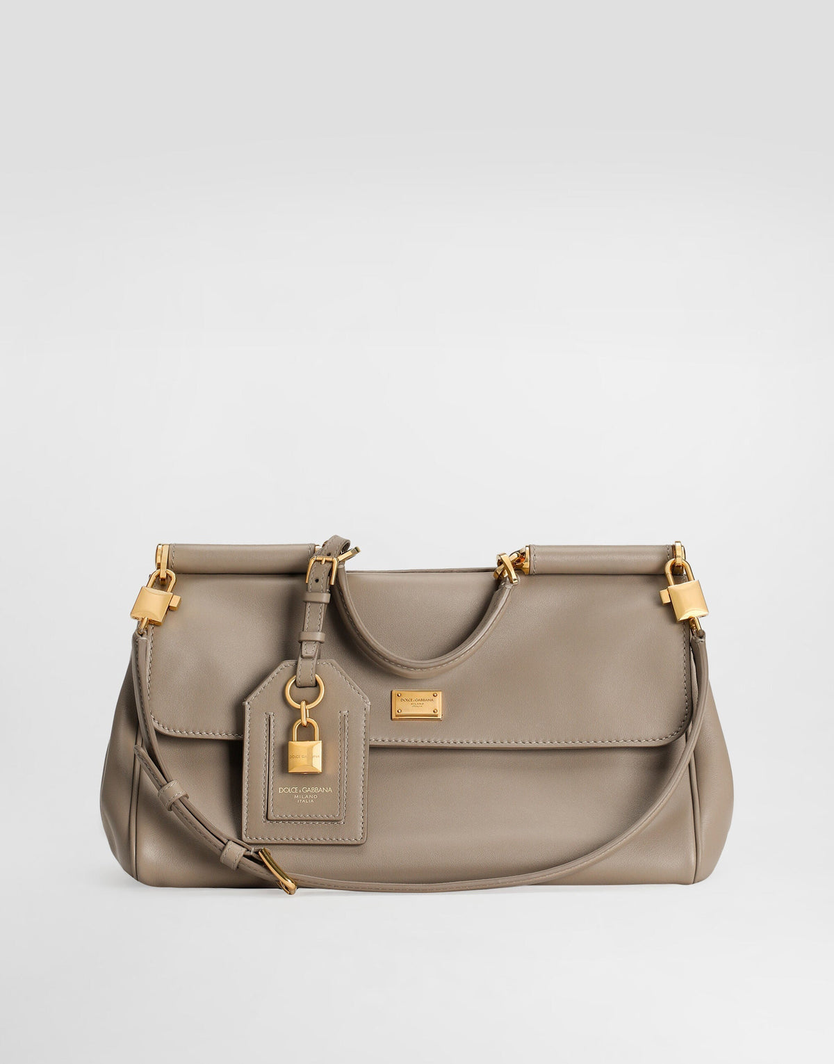 Medium My Sicily Handbag Plongé Calfskin Leather Beige Brass-Toned Hardware