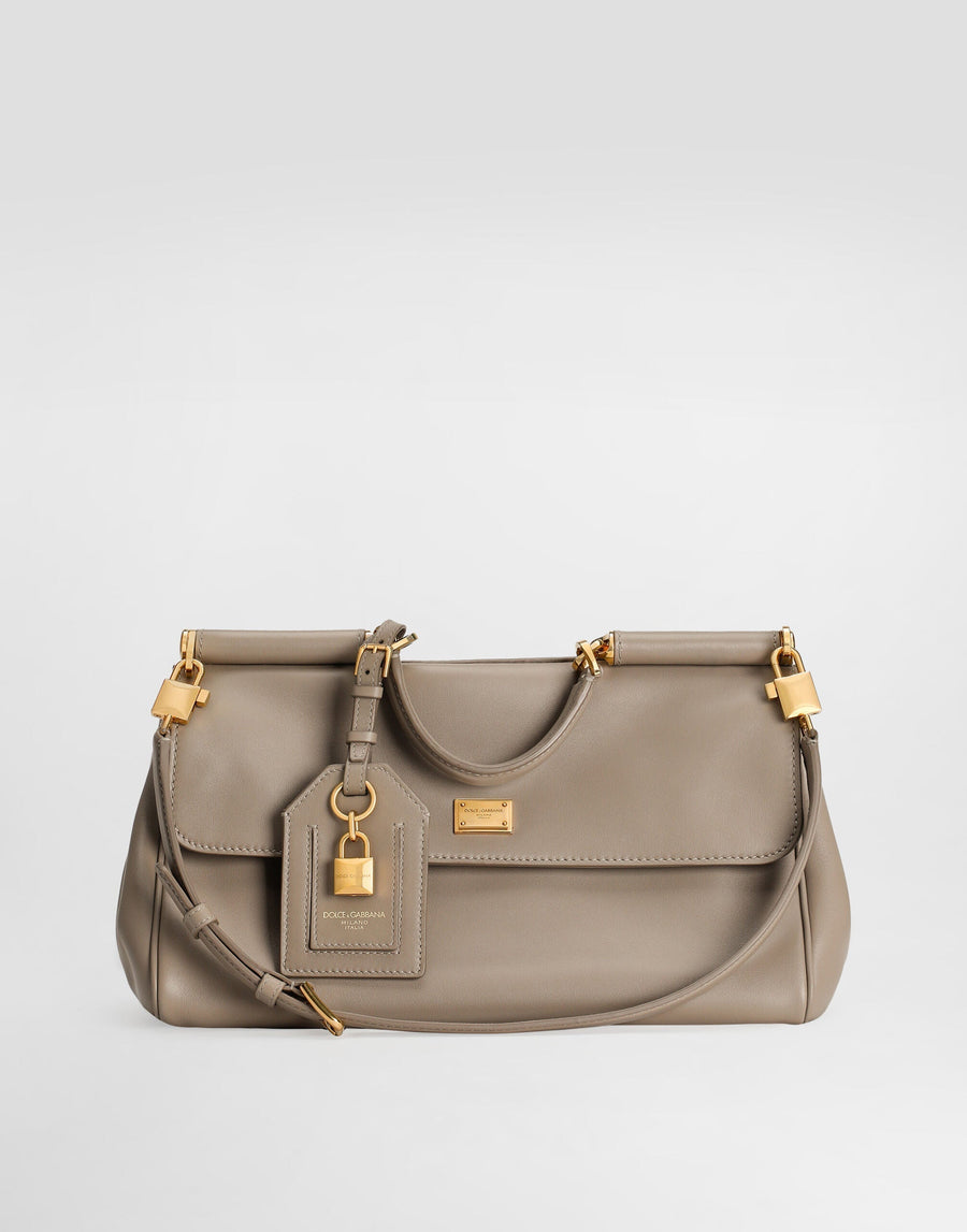 Medium My Sicily Handbag Plongé Calfskin Leather Beige Brass-Toned Hardware