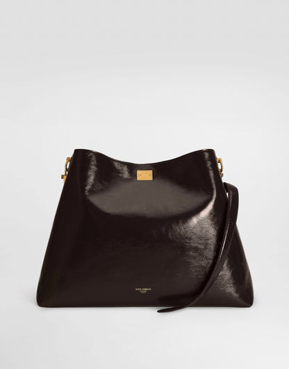 Large Vittoria Shoulder Luxury Handbag Calfskin Brown Vintage Brass Hardware