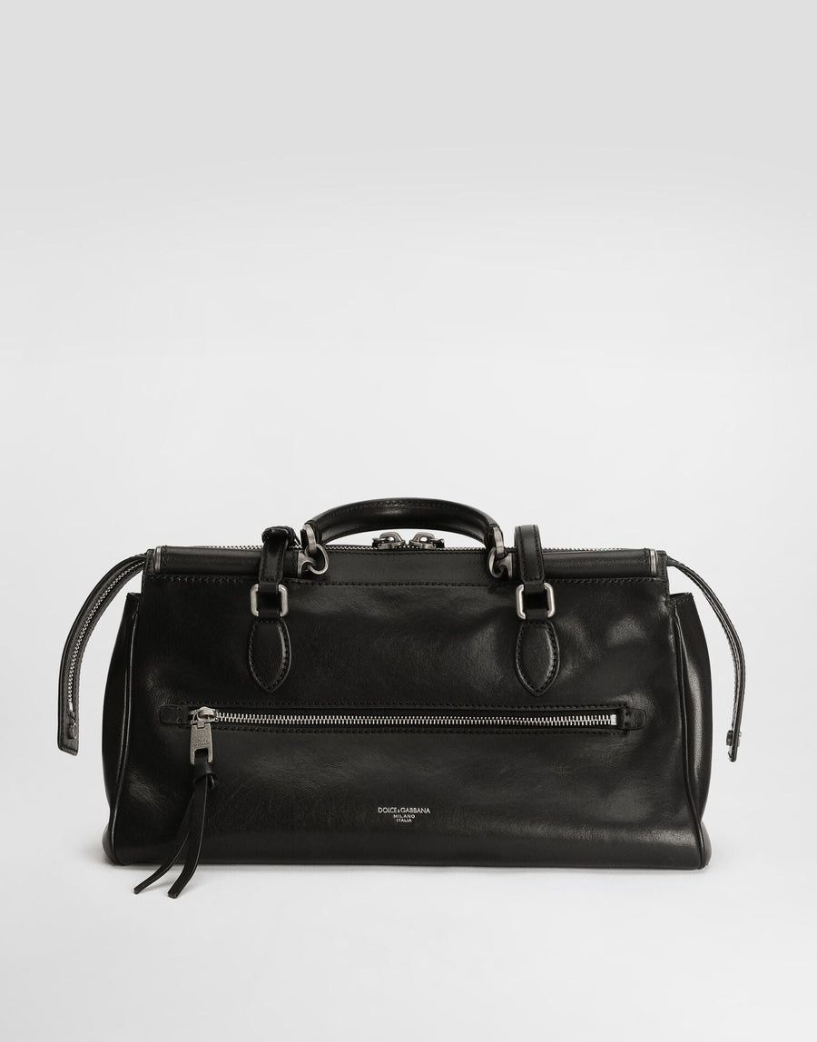 Medium Vittoria Handbag Calfskin Leather Black Miami Palladium and Nickel Plating