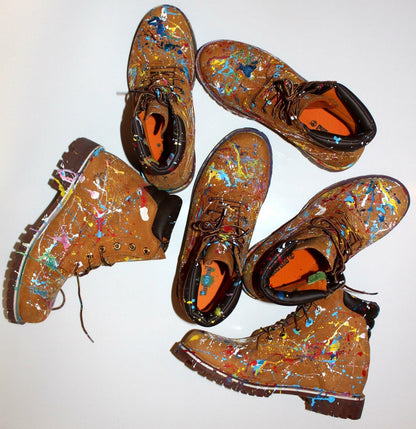 Custom painted Timberland Boots Color Splash Art Style Funky *UNIKAT*