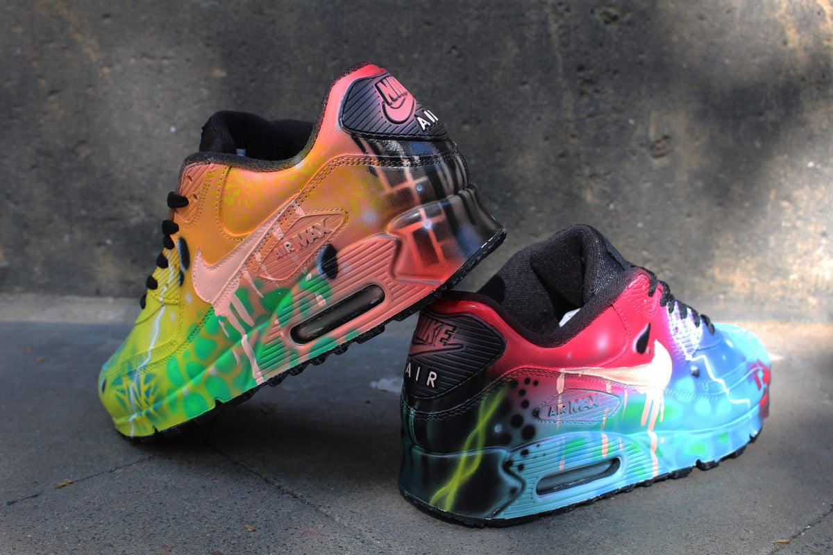 Custom Airbrush Painted Nike Air Max 90 Crazy Funky Colors *UNIKAT* ART