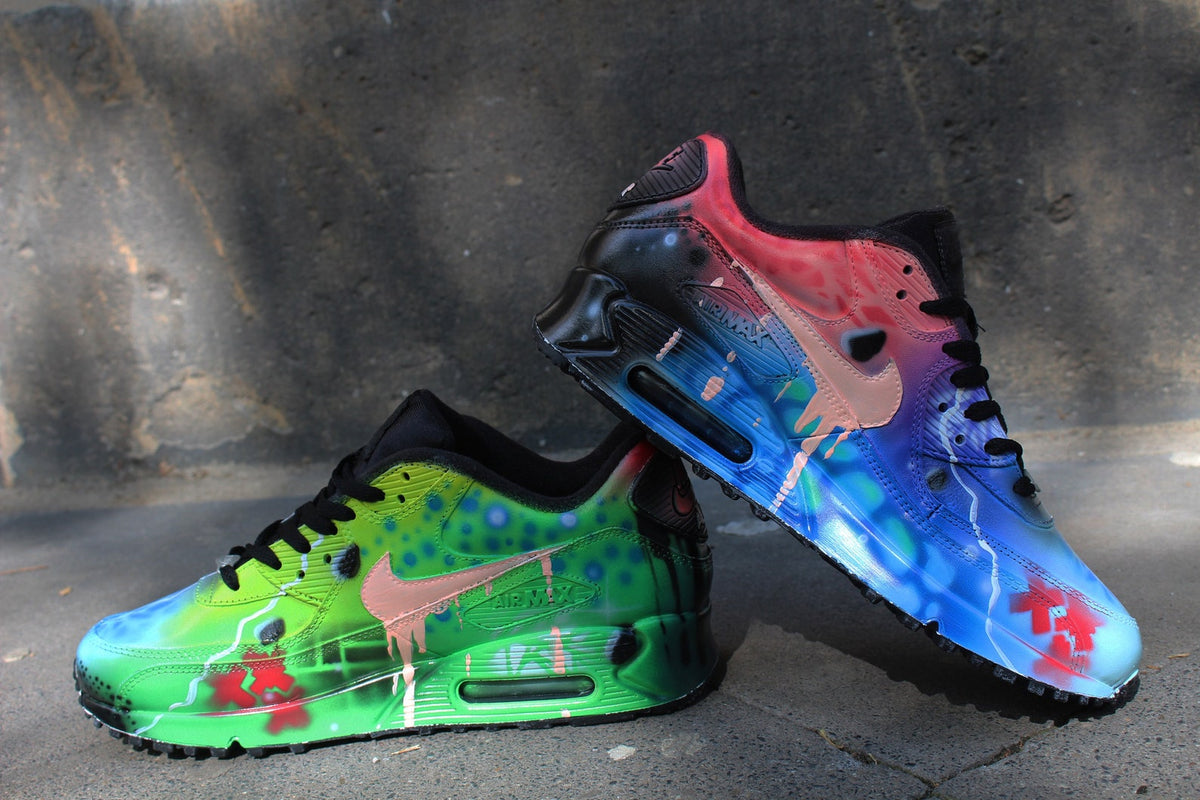 Custom Airbrush Painted Nike Air Max 90 Crazy Funky Colors *UNIKAT* ART