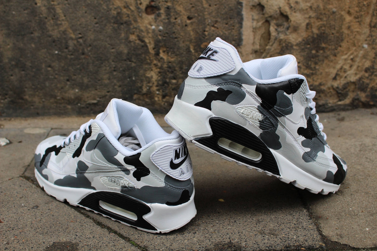 Custom Painted leather Nike Air Max 90 "Camouflage Black & Grey" unique Sneaker Art Style