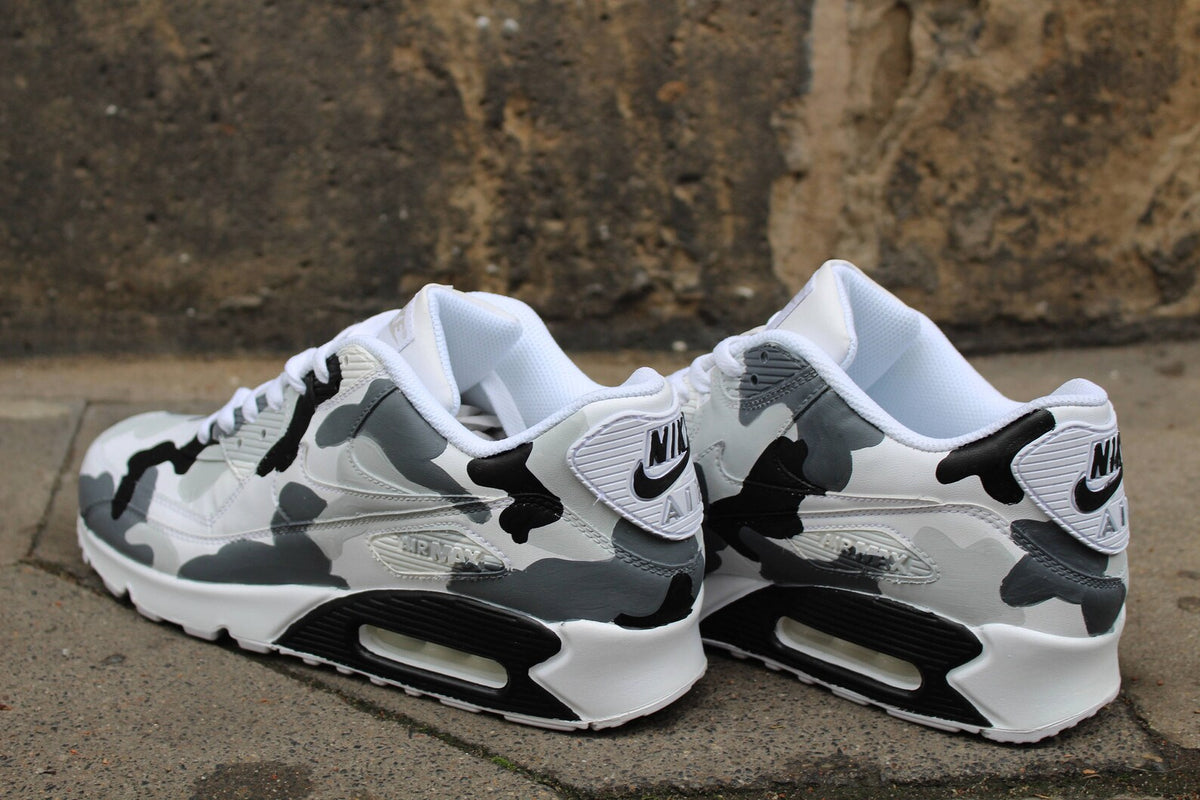 Custom Painted leather Nike Air Max 90 "Camouflage Black & Grey" unique Sneaker Art Style
