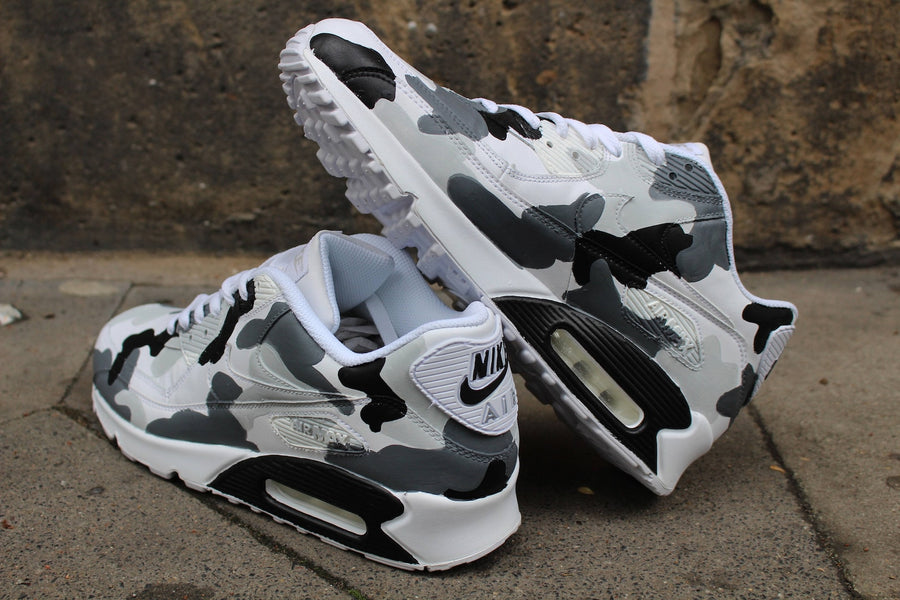 Custom Painted leather Nike Air Max 90 "Camouflage Black & Grey" unique Sneaker Art Style