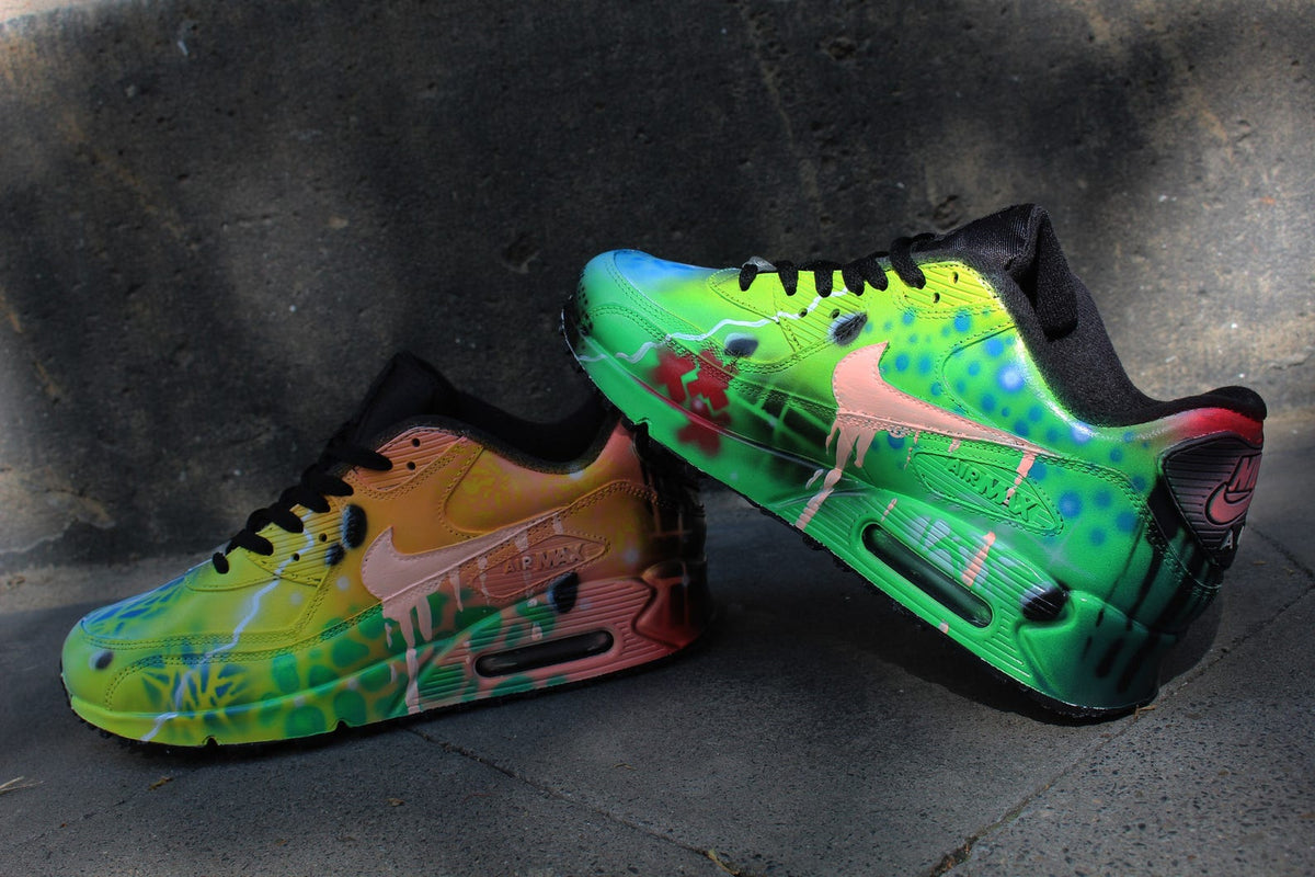 Custom Airbrush Painted Nike Air Max 90 Crazy Funky Colors *UNIKAT* ART