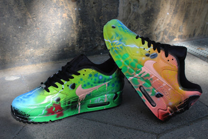 Custom Airbrush Painted Nike Air Max 90 Crazy Funky Colors *UNIKAT* ART
