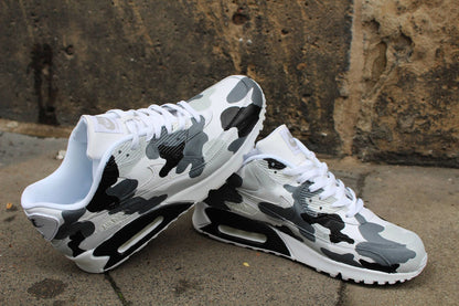 Custom Painted leather Nike Air Max 90 "Camouflage Black & Grey" unique Sneaker Art Style