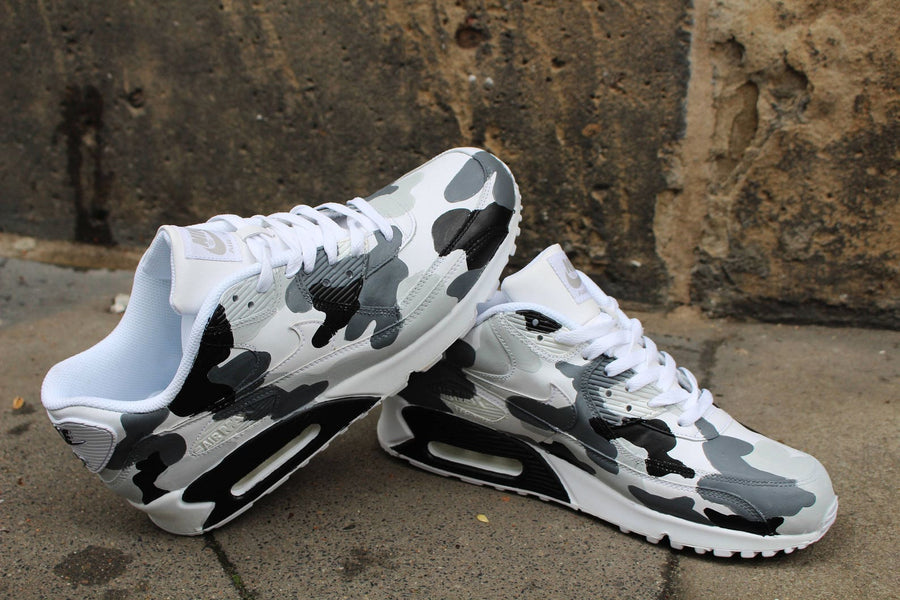Custom Painted leather Nike Air Max 90 "Camouflage Black & Grey" unique Sneaker Art Style
