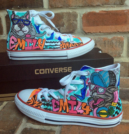 Custom Graffiti Art Converse, Hand-Painted High Tops, Dance Sneakers