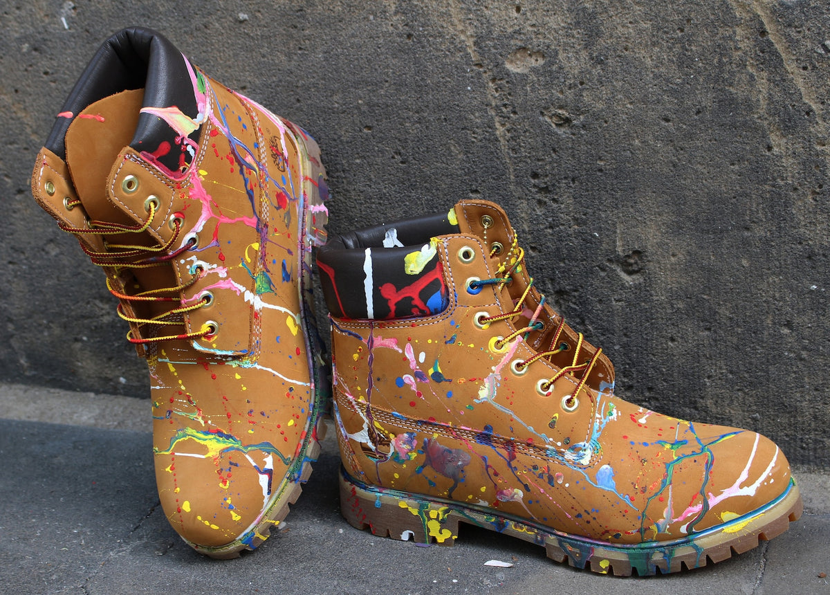 Custom painted Timberland Boots Color Splash Art Style Funky *UNIKAT*
