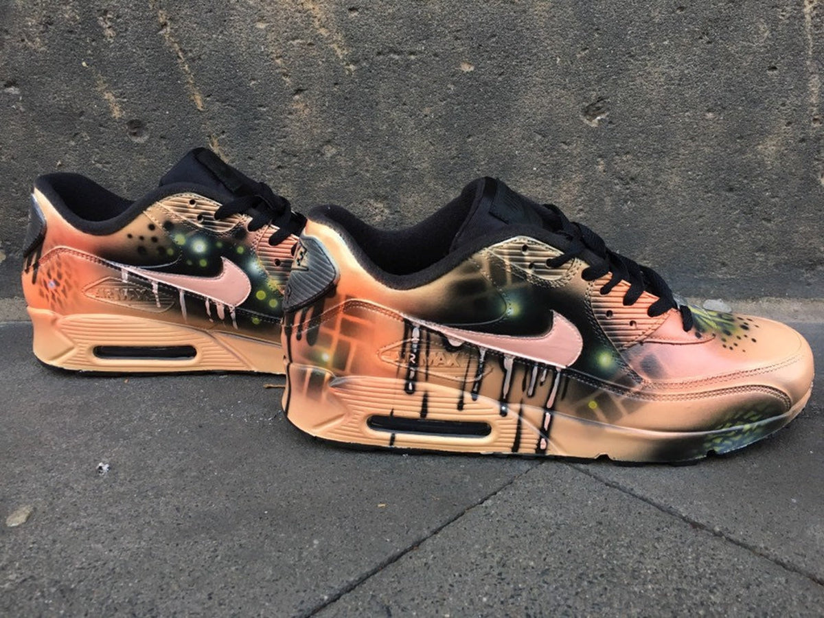 Custom Nike Air Max 90 Peach Orange Abstract Style Painted Sneaker