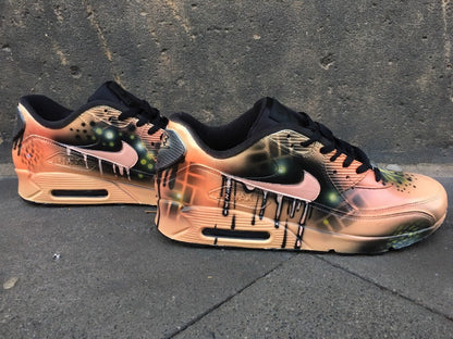 Custom Nike Air Max 90 Peach Orange Abstract Style Painted Sneaker