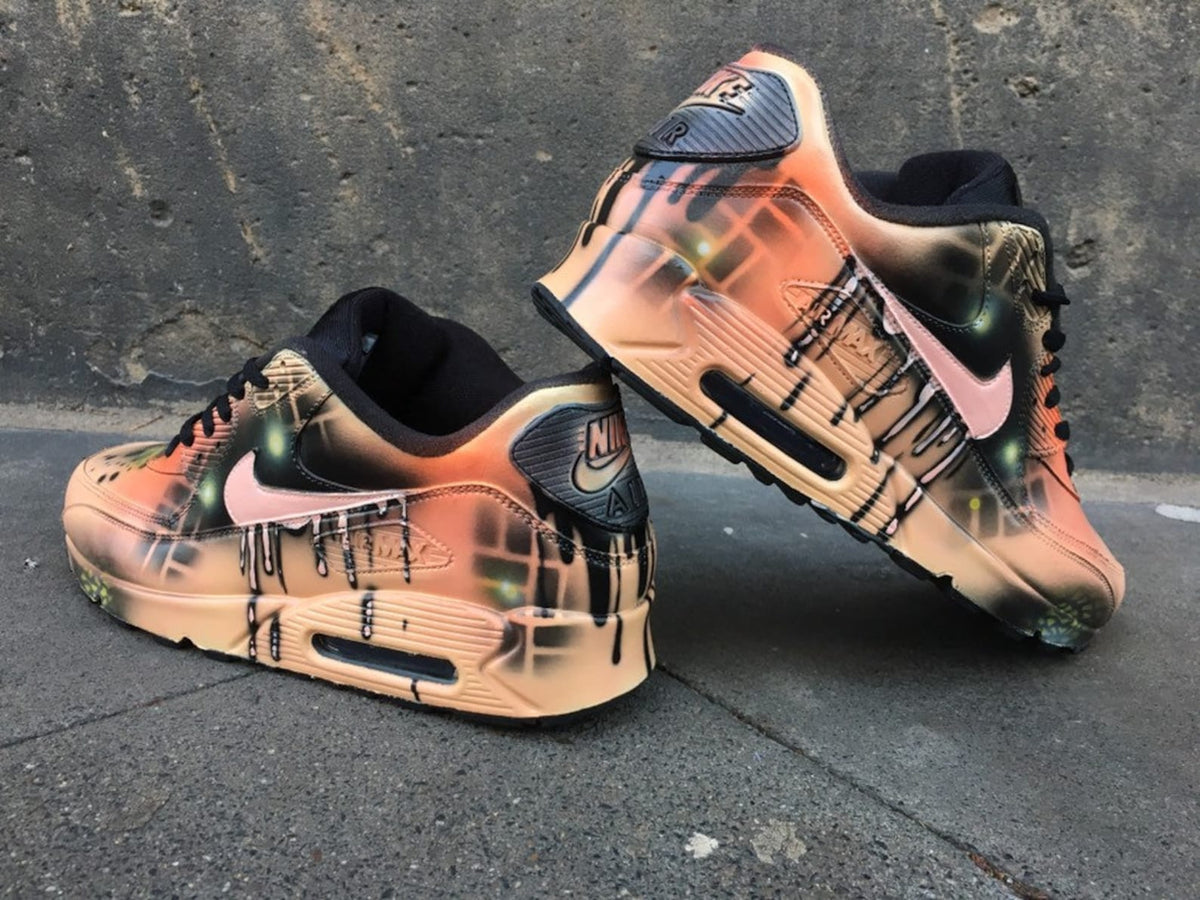 Custom Nike Air Max 90 Peach Orange Abstract Style Painted Sneaker