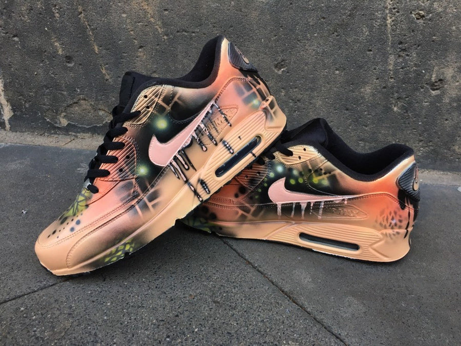 Custom Nike Air Max 90 Peach Orange Abstract Style Painted Sneaker