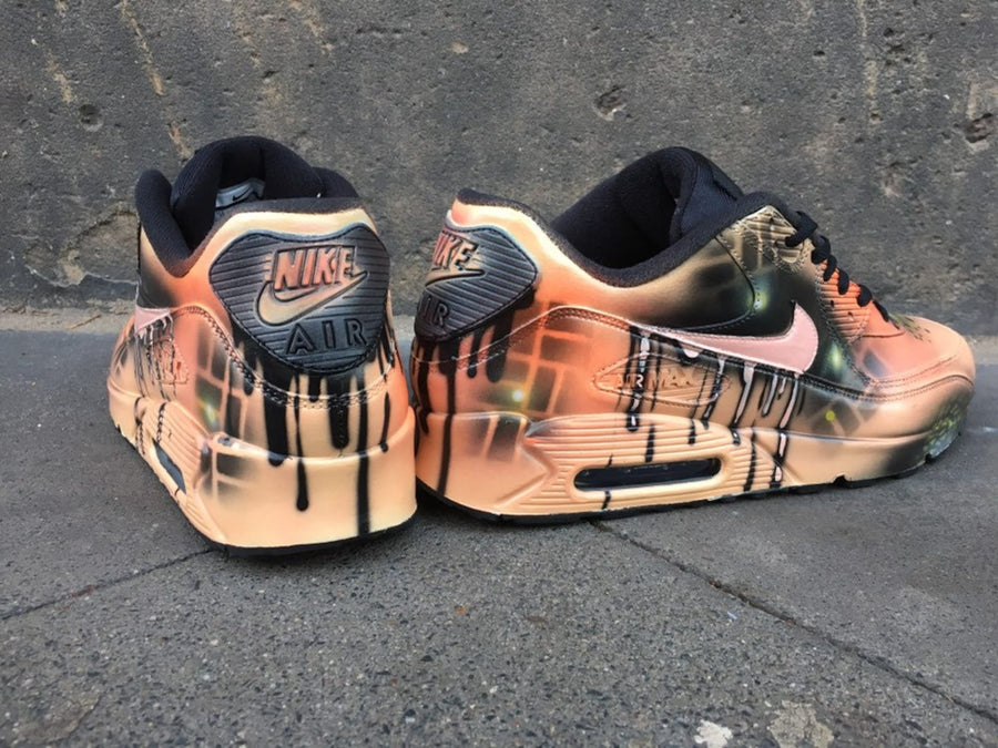 Custom Nike Air Max 90 Peach Orange Abstract Style Painted Sneaker