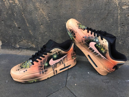 Custom Nike Air Max 90 Peach Orange Abstract Style Painted Sneaker