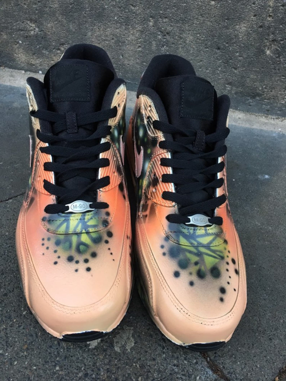 Custom Nike Air Max 90 Peach Orange Abstract Style Painted Sneaker