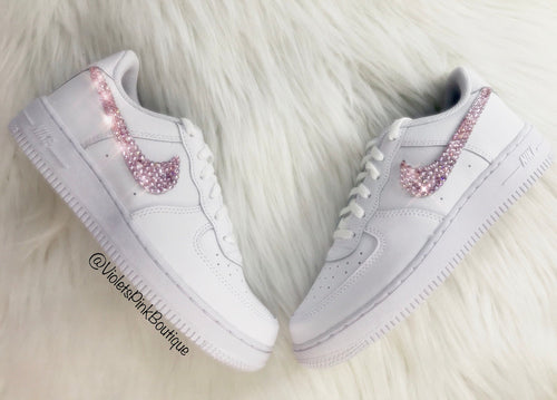 Women's Custom Pink Swarovski Nike Air Force One - Girls Bedazzled Nike Shoes- Pink Diamond Nike Sneakers