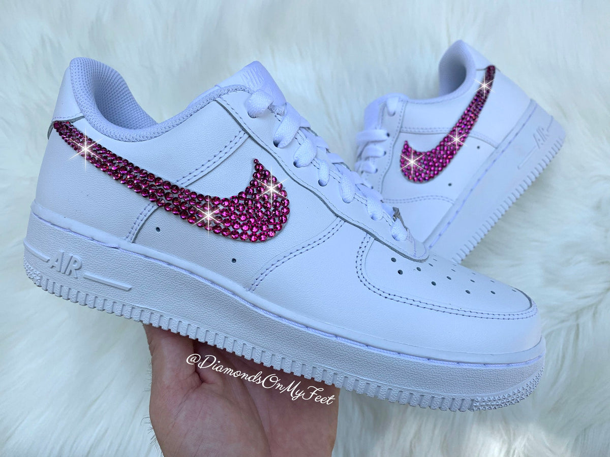 Swarovski Women's Nike Air Force 1 All White Low Sneakers Blinged Out With Authentic Clear Swarovski Crystals Custom Bling Nike Shoes