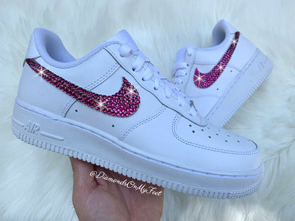 Swarovski Women's Nike Air Force 1 All White Low Sneakers Blinged Out With Authentic Clear Swarovski Crystals Custom Bling Nike Shoes